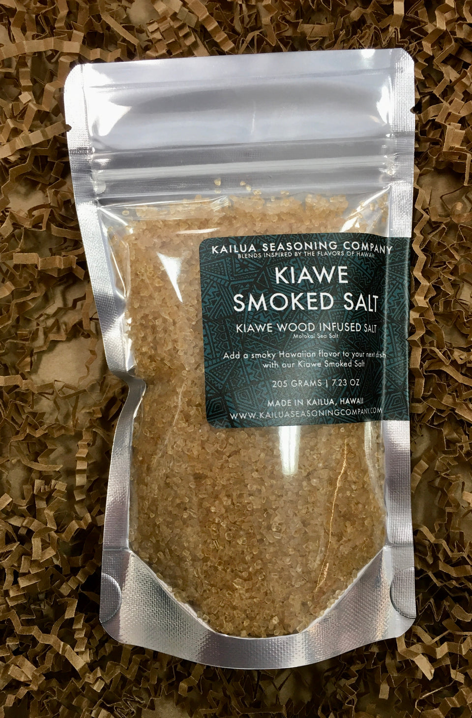 close up of Kiawe smoked salt package