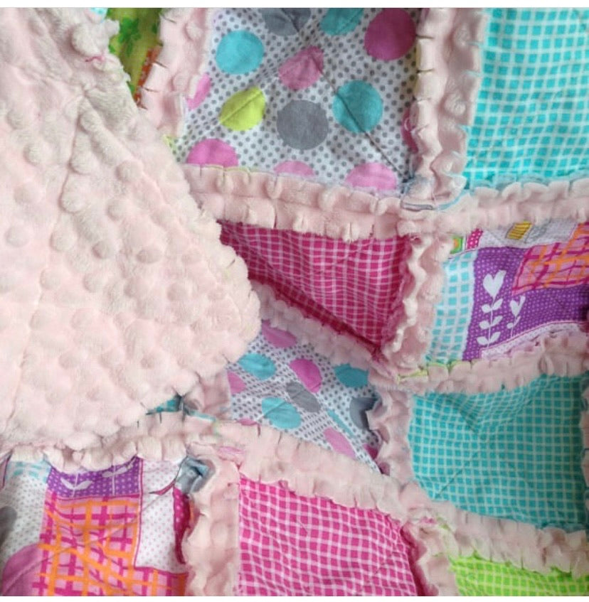 patch work quilt in kiddie colors