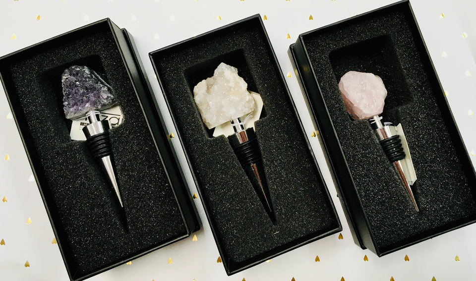 Boxed geode wine stoppers