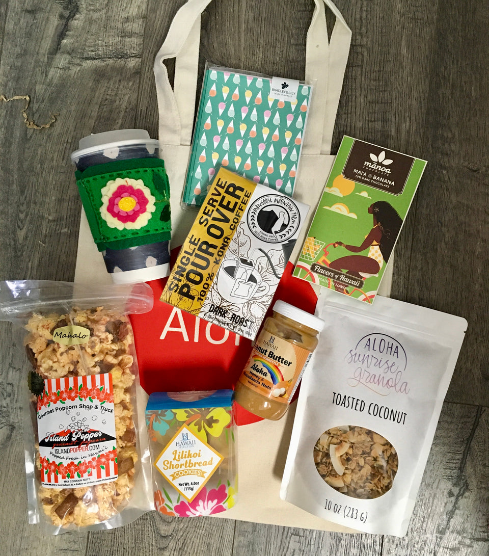 tote bag with various snacks and goodies