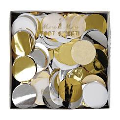 Box of gold an white and silver round confetti
