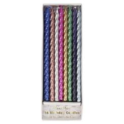 box of thin multicolor twist shapped candles